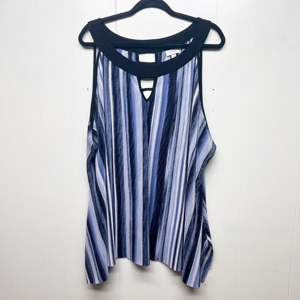 Avenue Striped Women's Blouse Size 30/32 Sleeveless Crinkled Fabric Flowy Fit